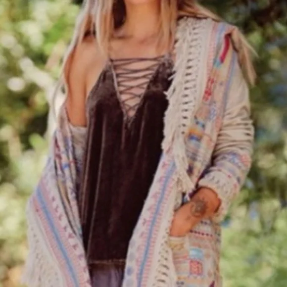 Johnny Was Aurora Velvet Tank with Lace Up Detail - Picture 2 of 6